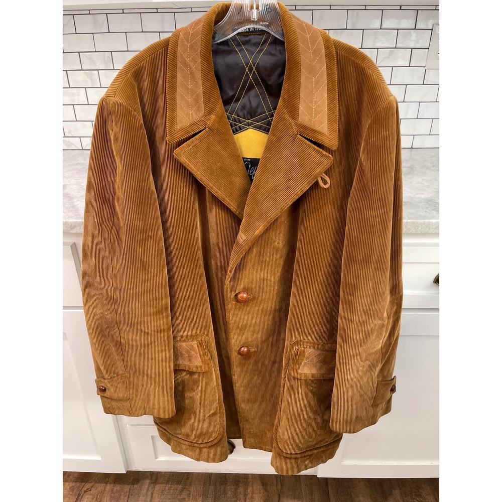 Alfred of New York Corduroy Jacket Mens 46 Brown Vintage Suede Trim Car Coat
